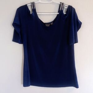 Elegant Navy Short Sleeve Top with Chain Details